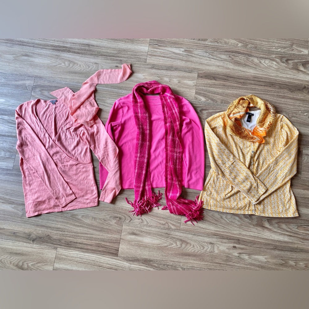 $30 each or 5 for $65 ladies tops cardigan and blouse bundle with scarves